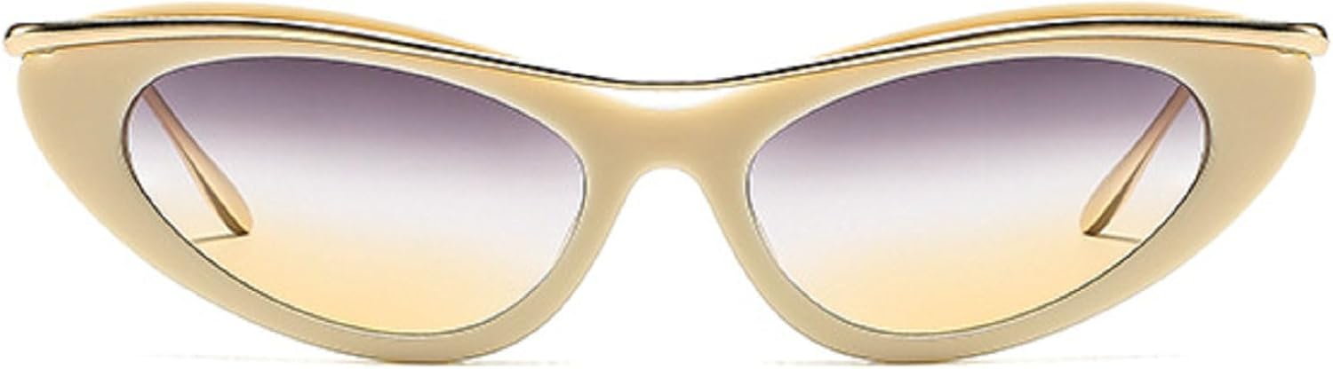 

Модные маленькие солнцезащитные очки «кошачий глаз» для женщин, модель 2025, роскошные панк-очки в металлической оправе, черные, винтажные, для путешествий, с защитой от УФ-излучения UV400 mincl, Beige Gray