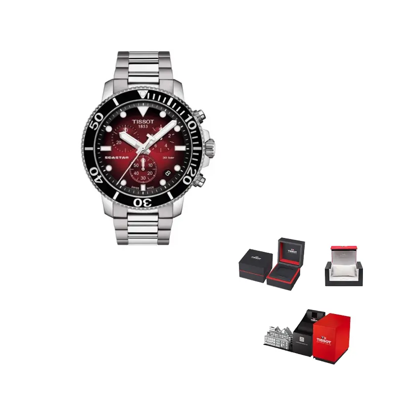 

TISSOT Часы Starfish Collection Quartz Movement Men's Watch Watch 45.5mm Red Watch Dial Stainless Steel Case Steel Strap, Red Watch Dial