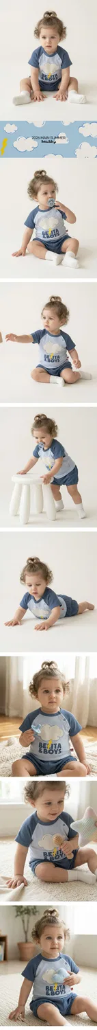 Детский комплект из футболки и шорт "Baby Cloud Color Block Waffle" синий от Belita&Boys — фото 2