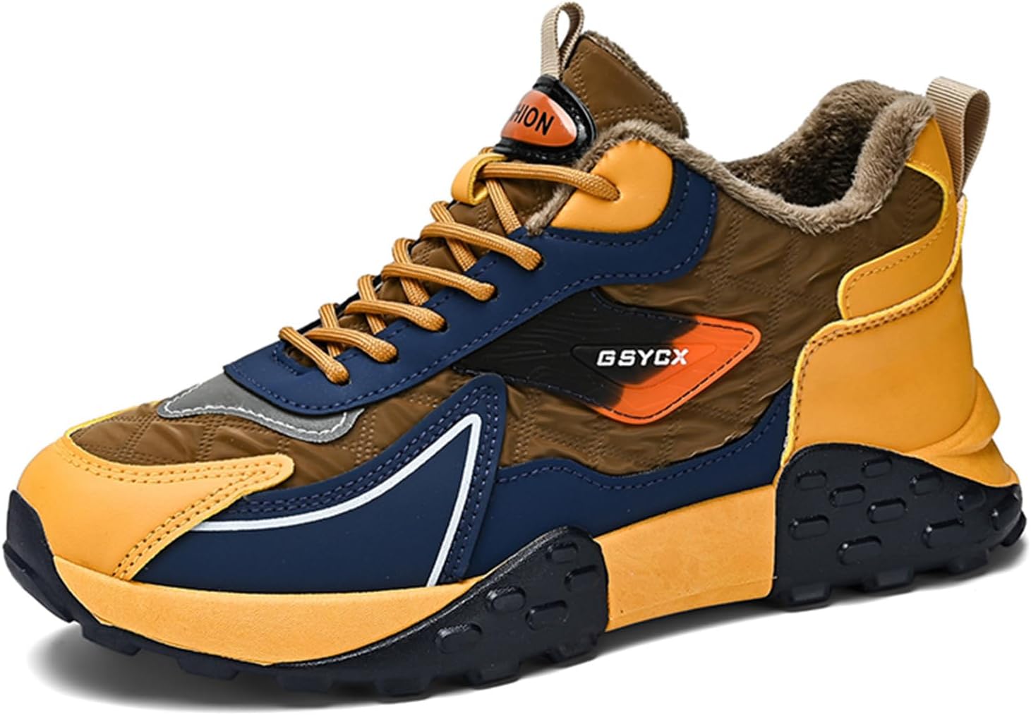 

Мужские повседневные модные кроссовки до щиколотки с флисовой подкладкой, теплой толстой подошвой и спортивной подошвой Generic, желтый