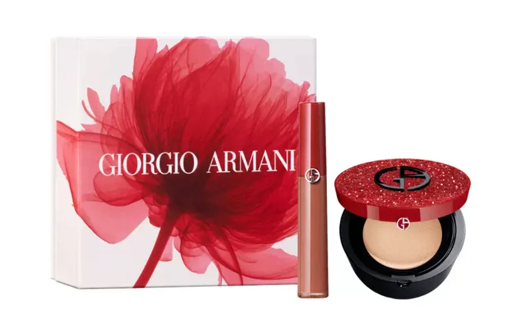 GIORGIO ARMANI Набор косметики Redtube для женщин, Red Tube Liquid Lipstick #214+Leather-Textured Cushion Foundation #2 for Fair-Skinned Skin — фото 3