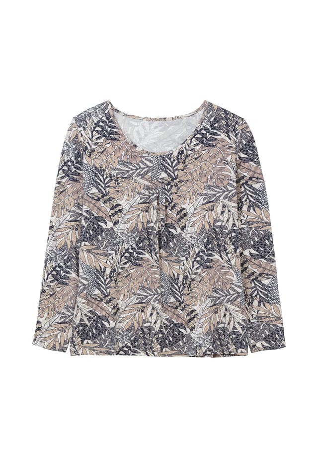 

Рубашка с длинными рукавами принтом в виде листьев и складками спереди. Sheego, синий