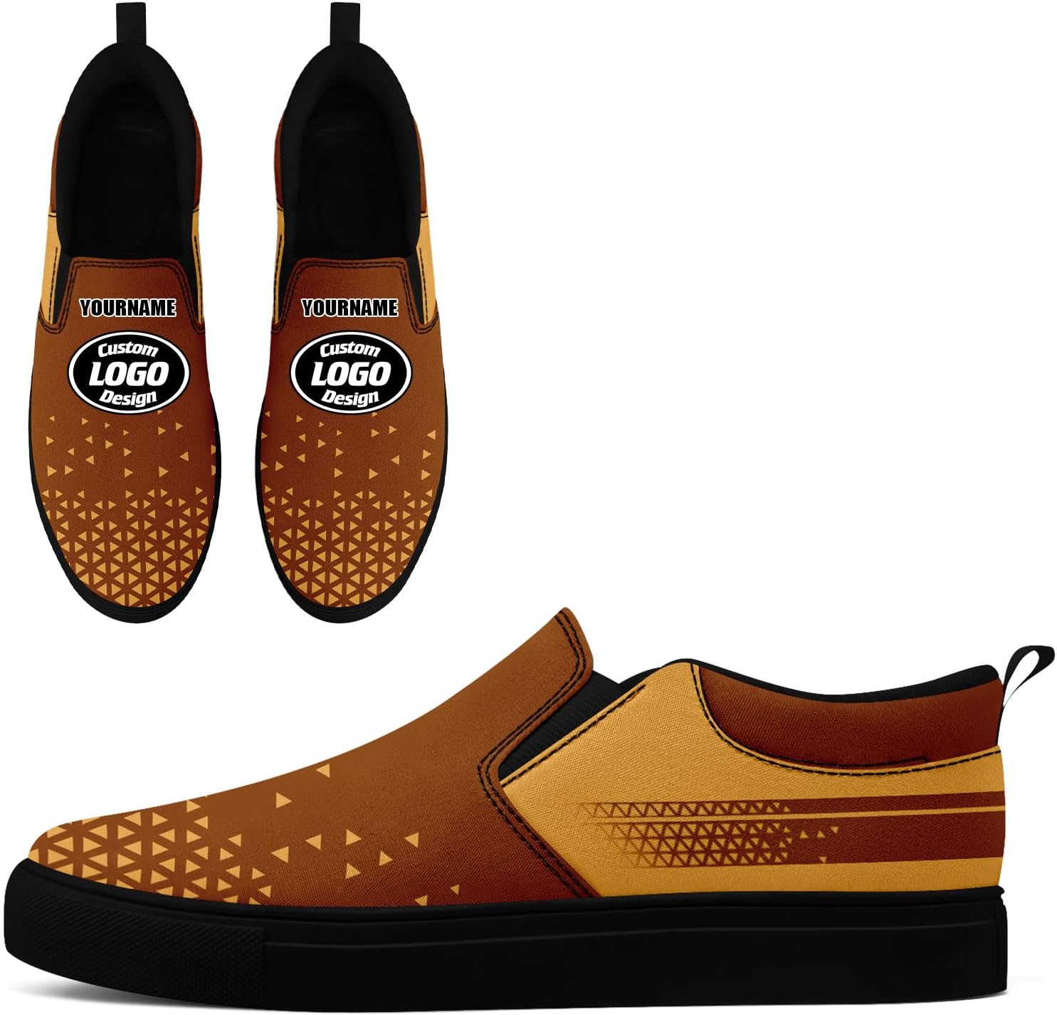 

Кастомизированные корпоративные повседневные слипоны AWSOLE для мужчин и женщин с принтом названия компании и логотипа, удобные кроссовки из холста для прогулок, черный/желтый/коричневый
