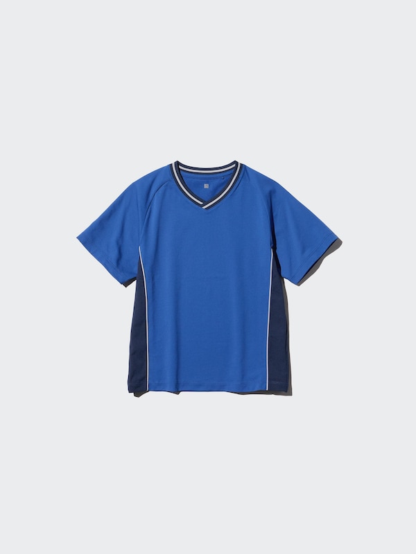 Футболка Dry-Ex с V-вырезом (color block) Uniqlo, 67 blue — фото 4