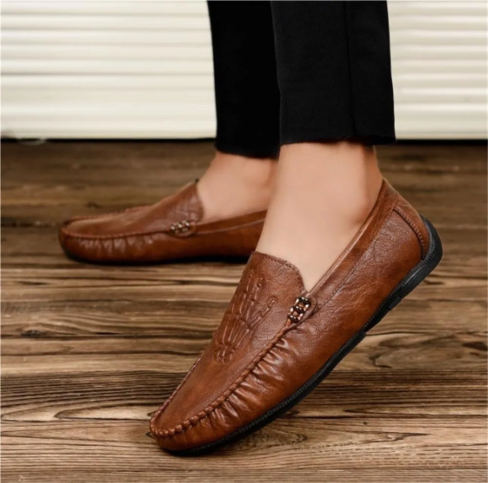 Лоферы кожаные Mens PU Loafers Brown DHFIRUFSHLO — фото 2