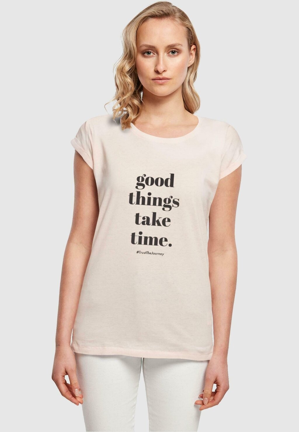 

Футболка с принтом GOOD THINGS TAKE TIME Merchcode, розовый