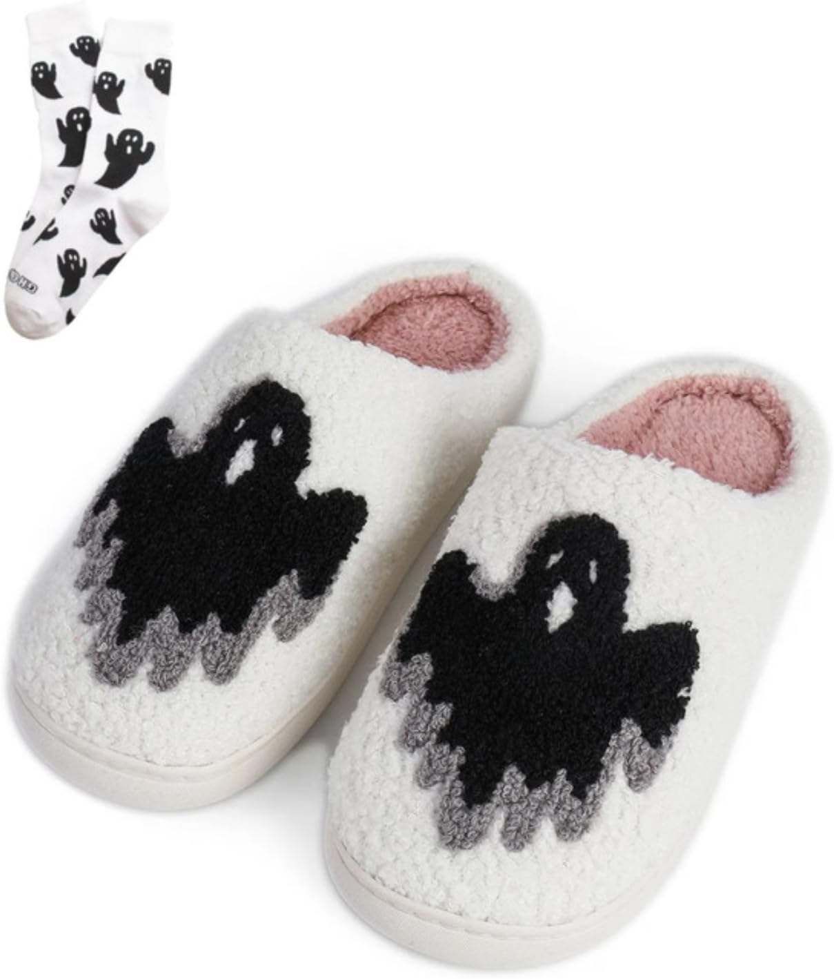 

Тапочки-призраки на Хэллоуин для женщин и мужчин, теплые, жуткие, плюшевые, для дома и улицы, в парном стиле, стильные, мягкие, модные, без шнурков Elirar, белый