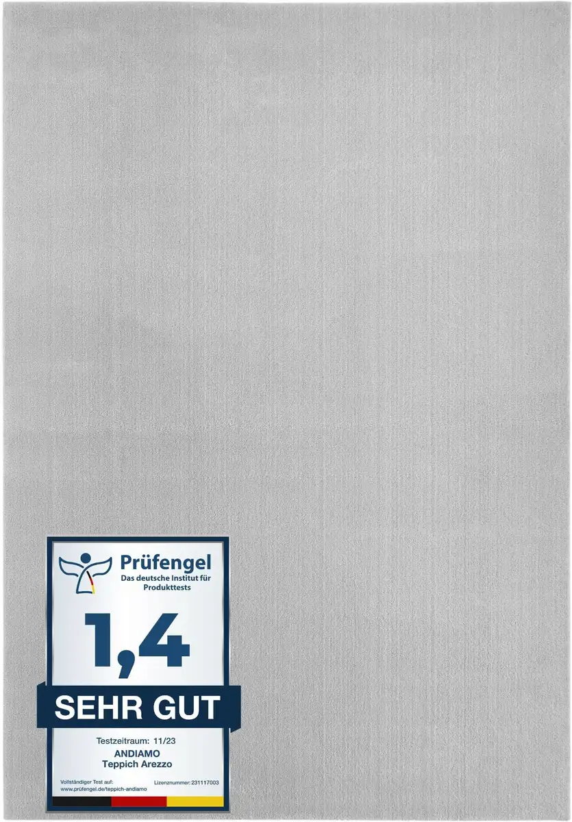 

Ковер Andiamo "Arezzo", прямоугольный, однотонный, мягкий ворс, можно стирать, идеально подходит для гостиной и спальни 160х230 см, серый
