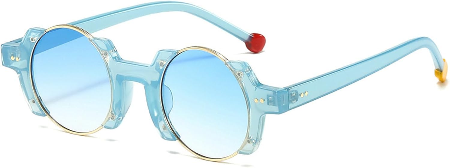 

Популярные модные круглые женские солнцезащитные очки в стиле панк, ретро-очки с заклепками, мужские модные желто-синие солнцезащитные очки с градиентным переходом цвета и защитой от УФ-излучения UV400 mincl, Blue