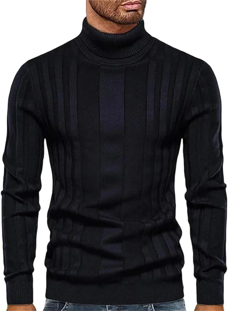 

Мужской свитер с высоким воротником, теплый, однотонный