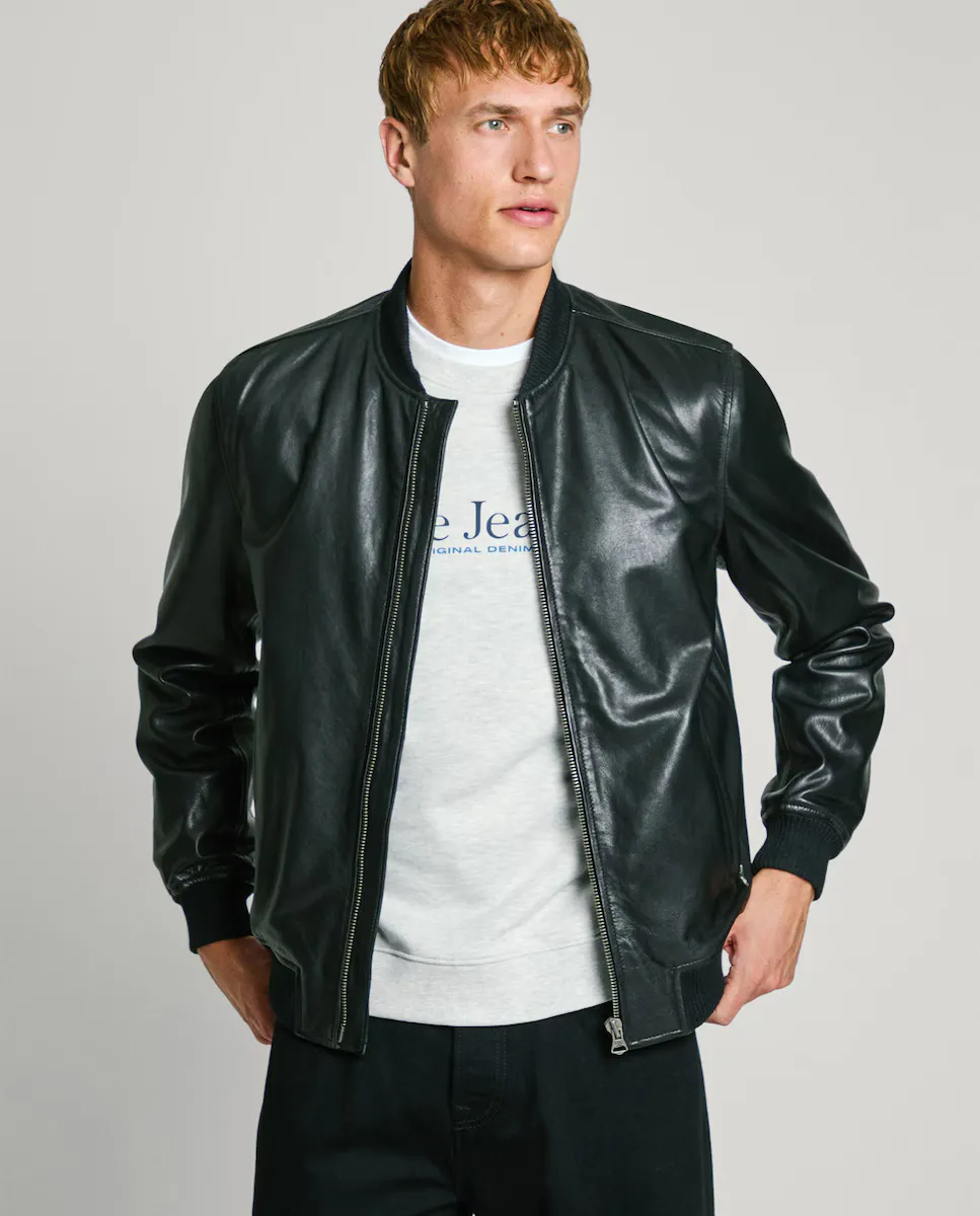

Мужской бомбер 100% кожа ягненка Pepe Jeans, черный