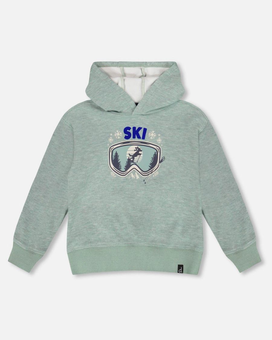 

Мягкая толстовка с капюшоном из трикотажа с начесом и графическим принтом для мальчика, зеленого цвета - для малышей/детей Deux par Deux, Jade green