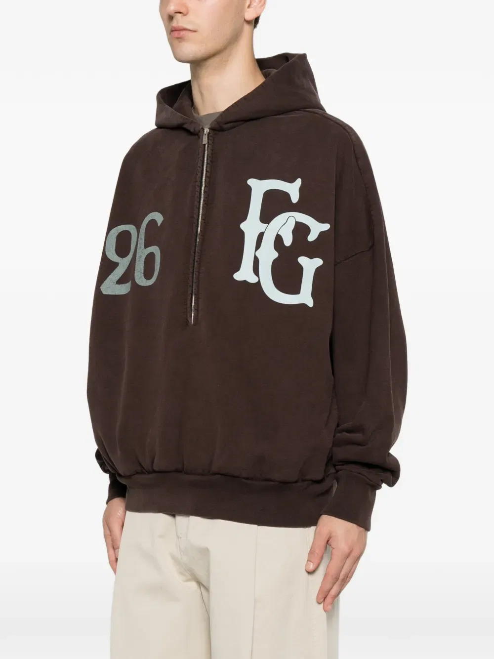 Худи с принтом логотипа и застежкой-молнией до середины груди Fear Of God, коричневый — фото 3