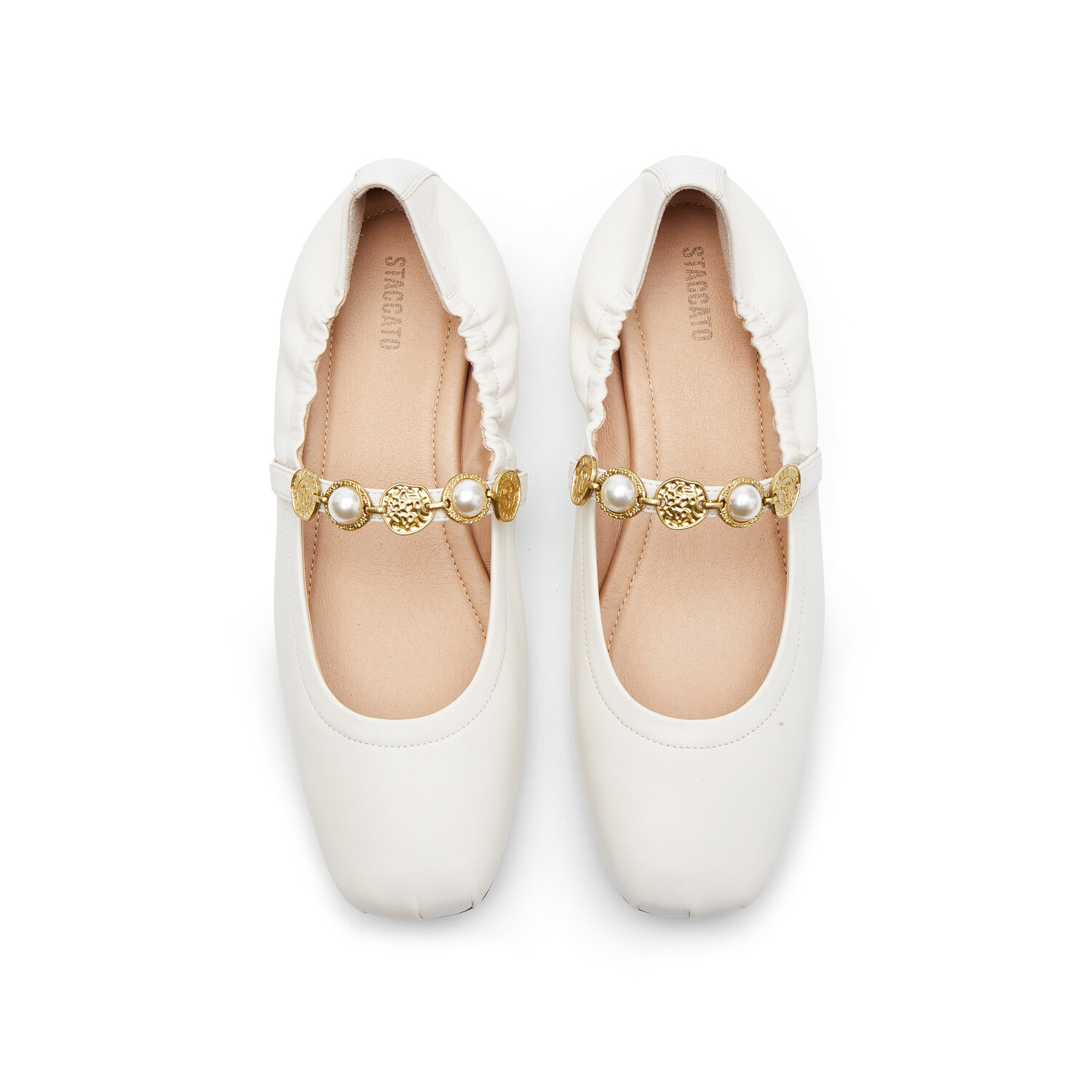 Staccato Белые женские балетки Multigem Pearl с ремешком на щиколотке высотой каблука 1,5 см, цвет White — фото 4