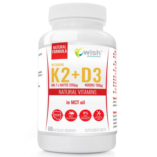 

Wish, витамин K2 200 мкг + D3 100 мкг в масле Mct, 60 капсул