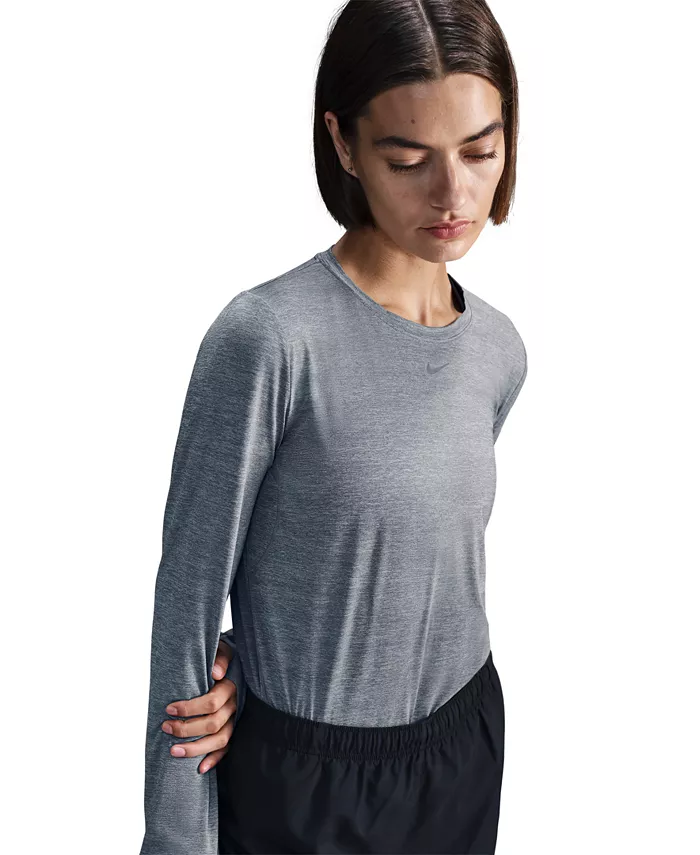 Женский топ One Classic Dri-FIT с длинными рукавами Nike, серый — фото 2
