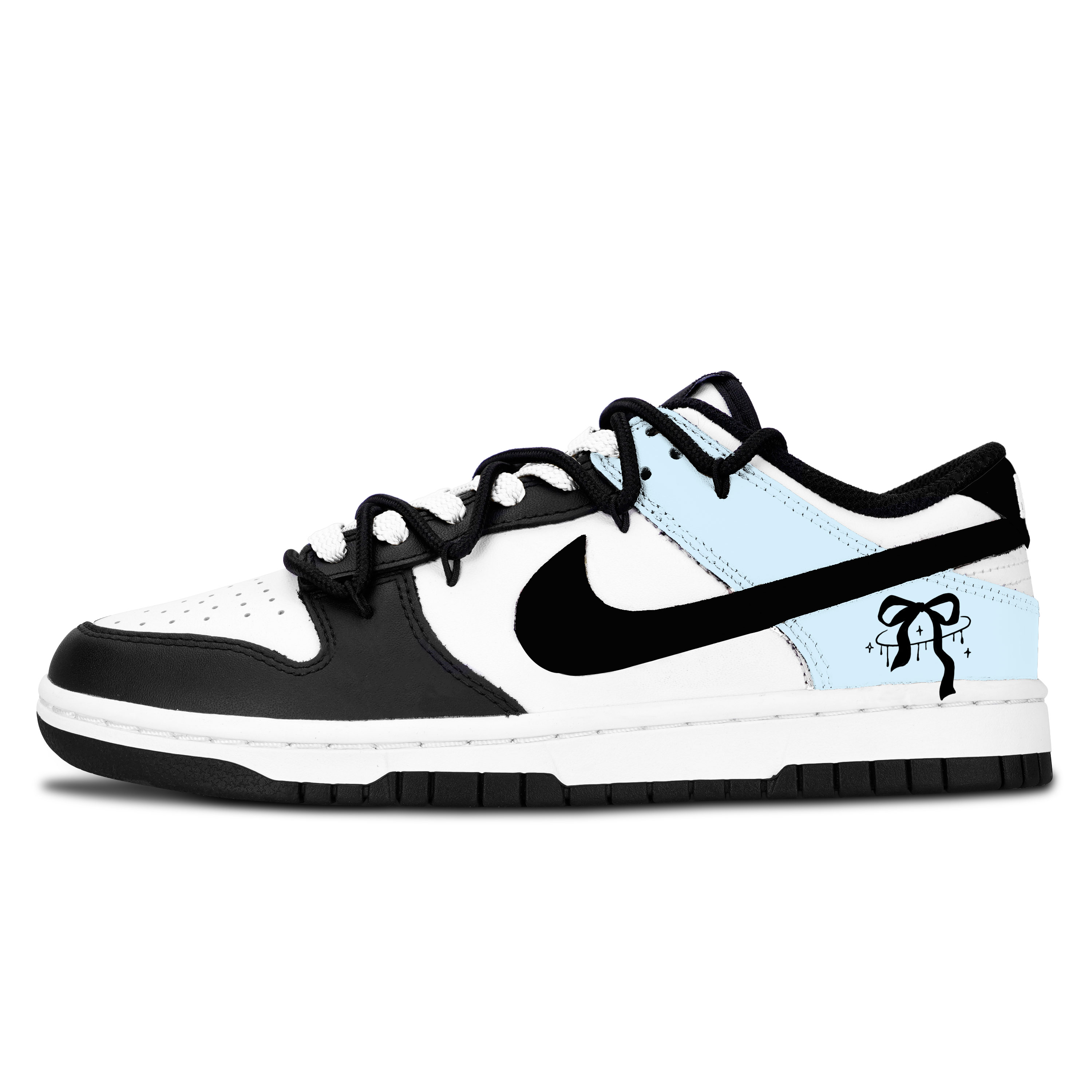 

Nike Dunk Black White, Soft Blue Butterfly Knot Leather Slip Resistant Abrasion Resistant Low top Skateboard Shoes Blue