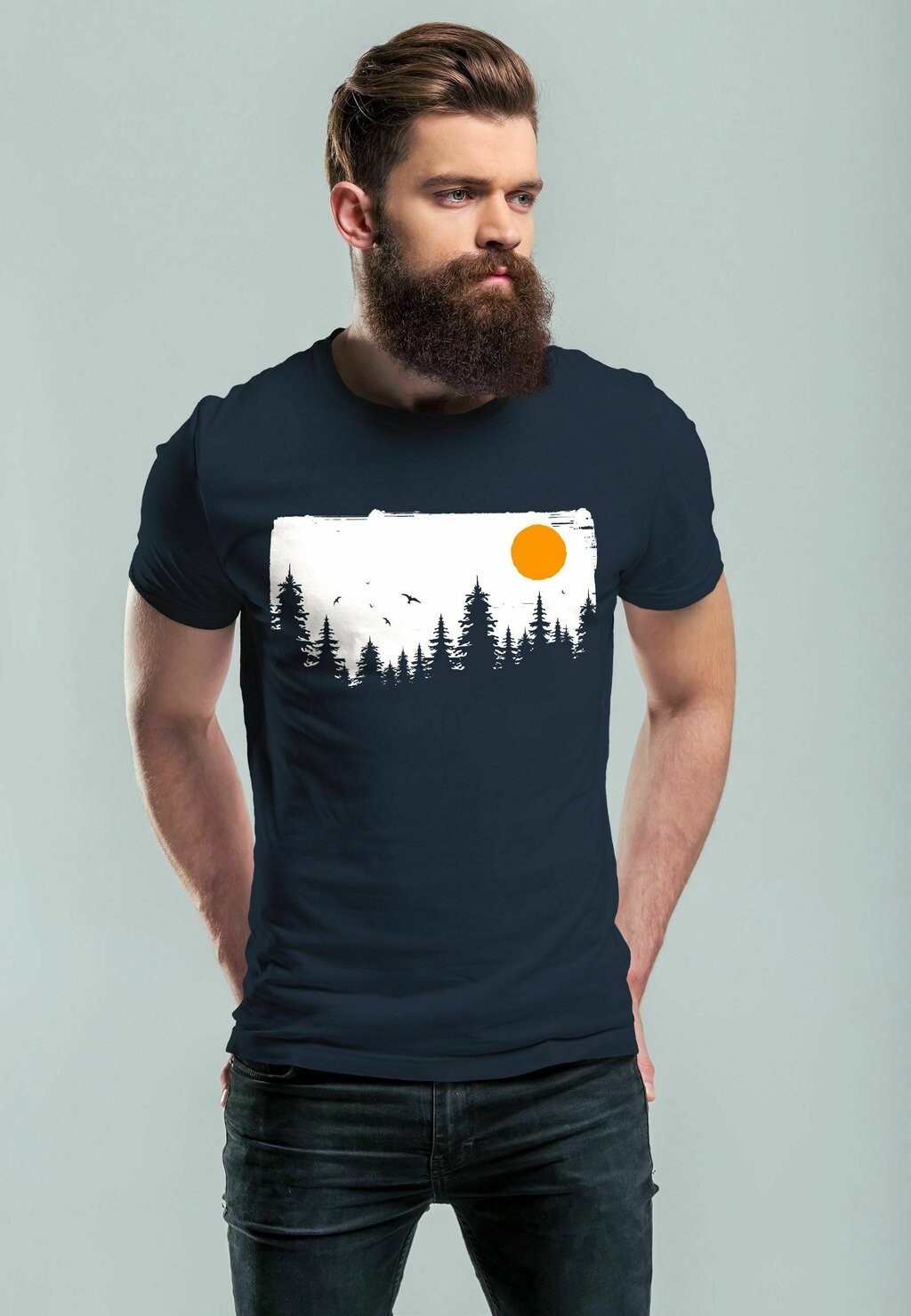 

Футболка с принтом HERREN T-SHIRT WALD BÄUME OUTDOOR ADVENTURE ABENTEUER NATUR-LIEBHABER FASHION STREETSTYLE NEVERLESS, цвет navy