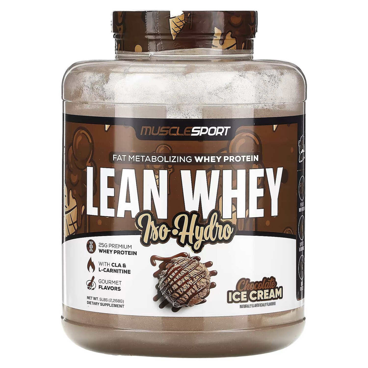 

Lean Whey, Iso-Hydro, шоколадное мороженое, 5 фунтов (2268 г) Musclesport