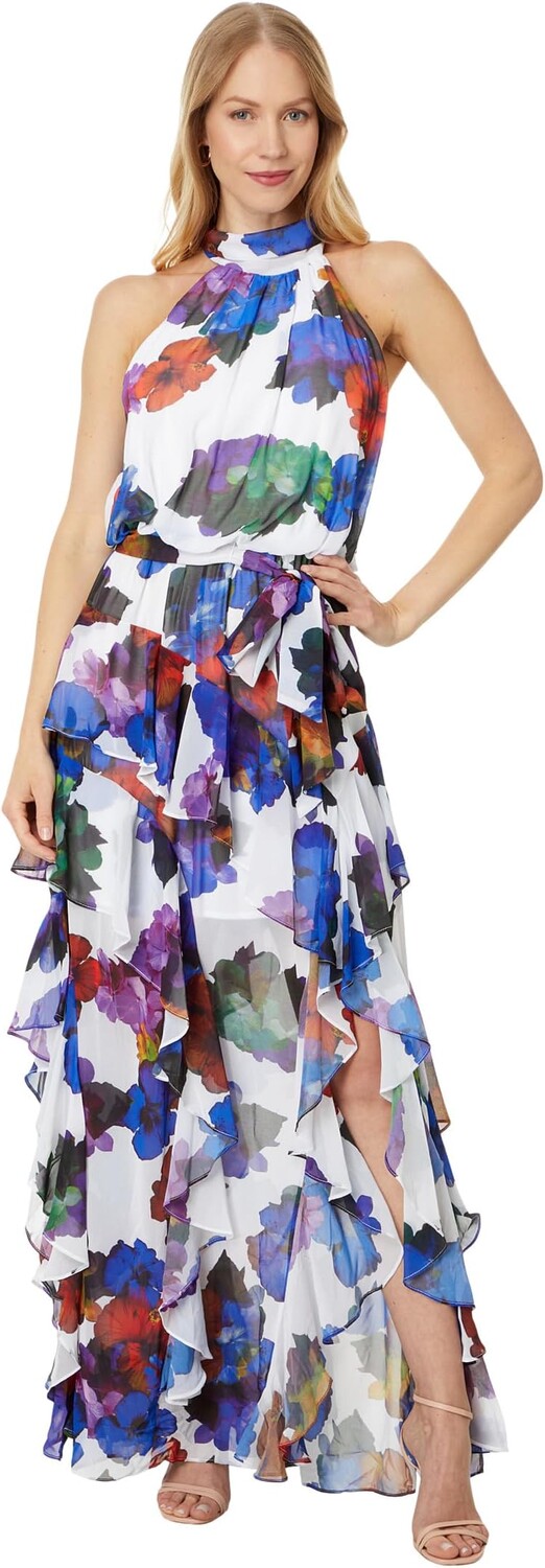 

Платье Betsy & Adam Long Mock Neck Tiered, цвет White Multi