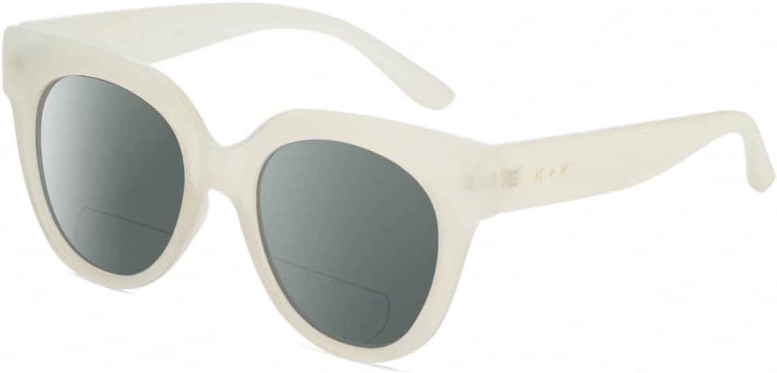 

Солнцезащитные очки для чтения Calabria K+K JAMIE Round Polarized BiFocal для женщин, модные дизайнерские очки с бифокальными линзами, Milky Beige Crystal/Smoke Grey Lens