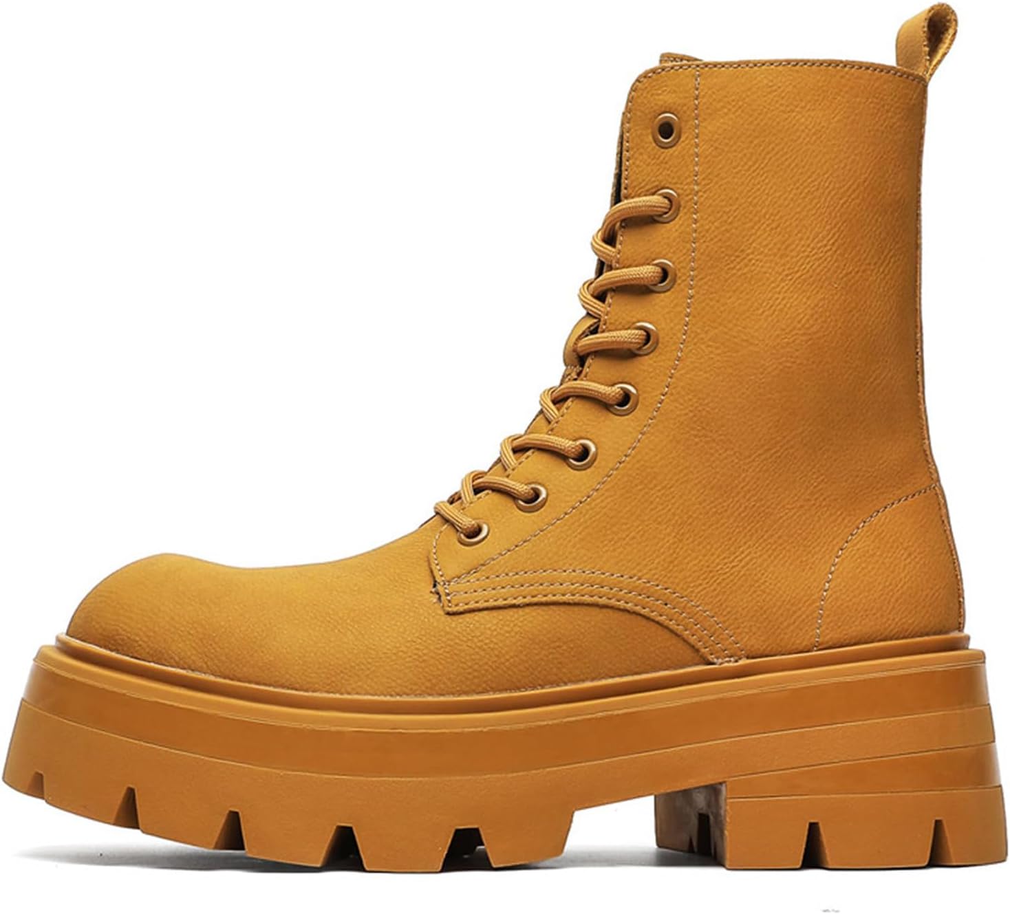 

Мужские кожаные ботинки на шнуровке с платформой, боевые ботинки, кожаные оксфорды на платформе, ретро, широкий носок, боковая молния, комфортный массивный каблук с протектором Generic, желтый