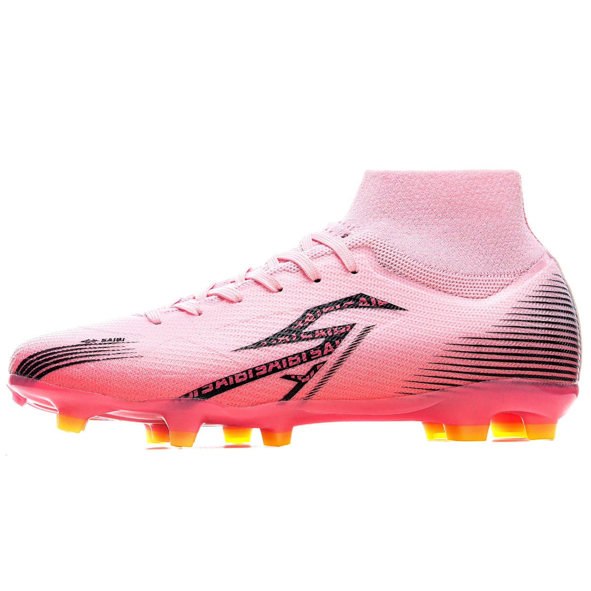 

Saibi Унисекс футбольные бутсы высокие белые с розовым цветом сакуры и длинными шипами, цвет Cherry Blossom Pink-Long Stud