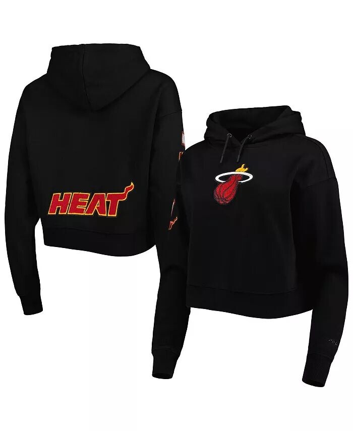 

Женский черный укороченный флисовый пуловер с капюшоном Miami Heat Classic Pro Standard