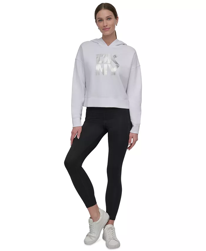 

Женский худи с капюшоном Active Stacked и металлизированным логотипом DKNY, белый