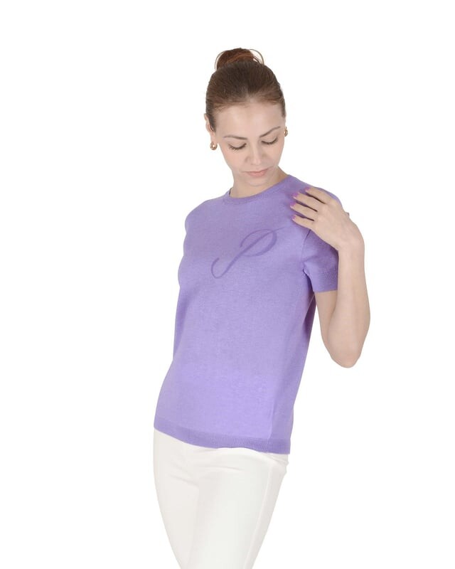 

Короткий рукав арт 003 s буква p Crown Of Edinburgh Cashmere, фиолетовый