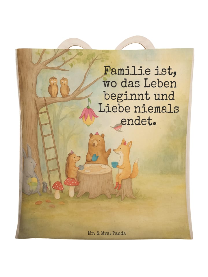 

Mr. & Mrs. Panda Сумка для покупок с изображением лесных животных и сценами пикника, с надписью, белого цвета