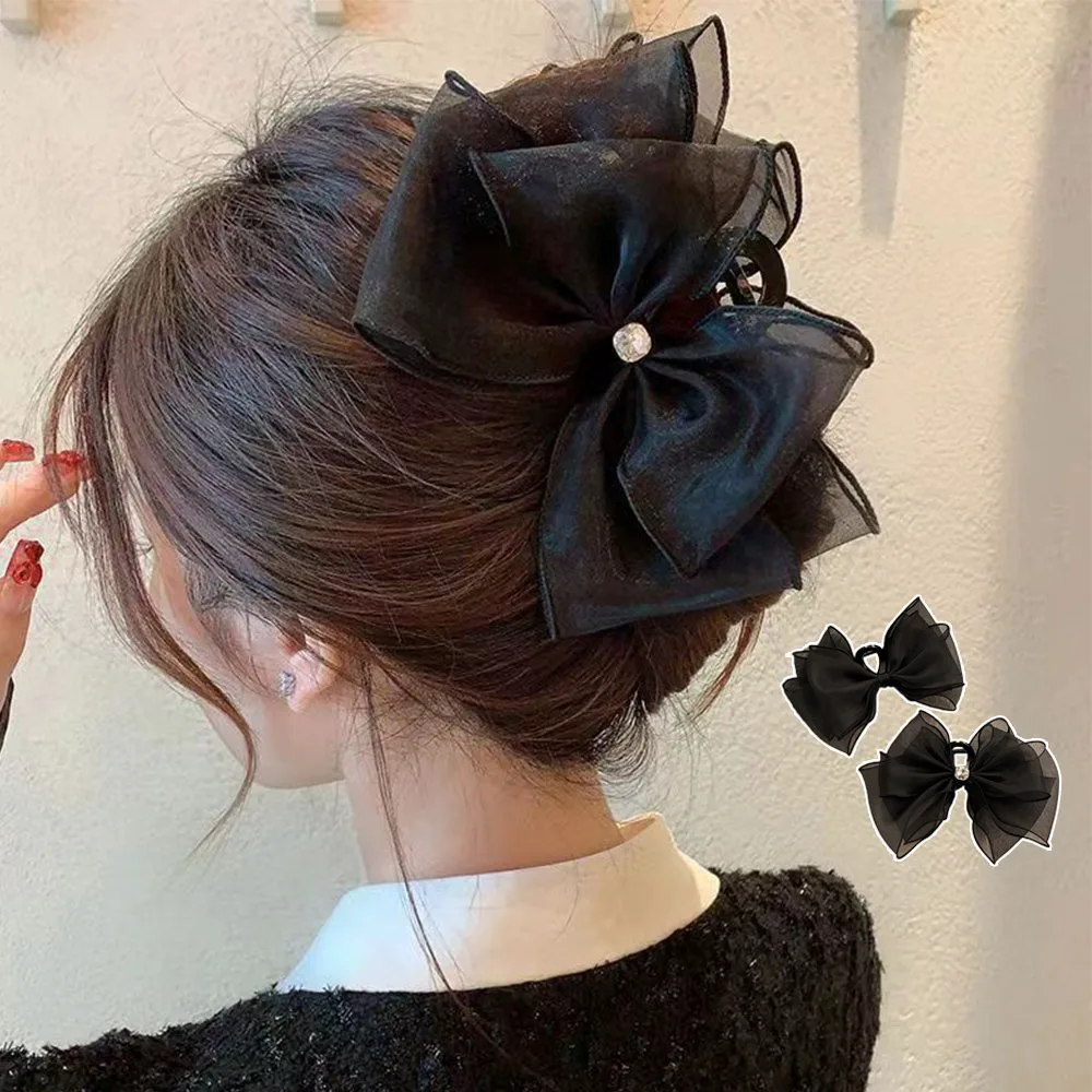 Большая черная ленточная заколка для волос для женщин Miniministore, black — фото 2