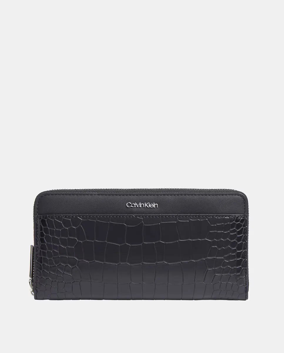 

Кошелек с логотипом и крокодиловым принтом Calvin Klein, черный