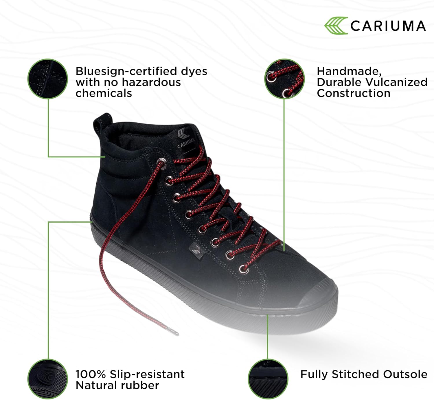Кроссовки Cariuma OCA High из высококачественной замши, удобная обувь для мужчин и женщин, легкие и экологичные, универсальная повседневная обувь с 100 веганскими стельками, резиновая подошва, черный — фото 4