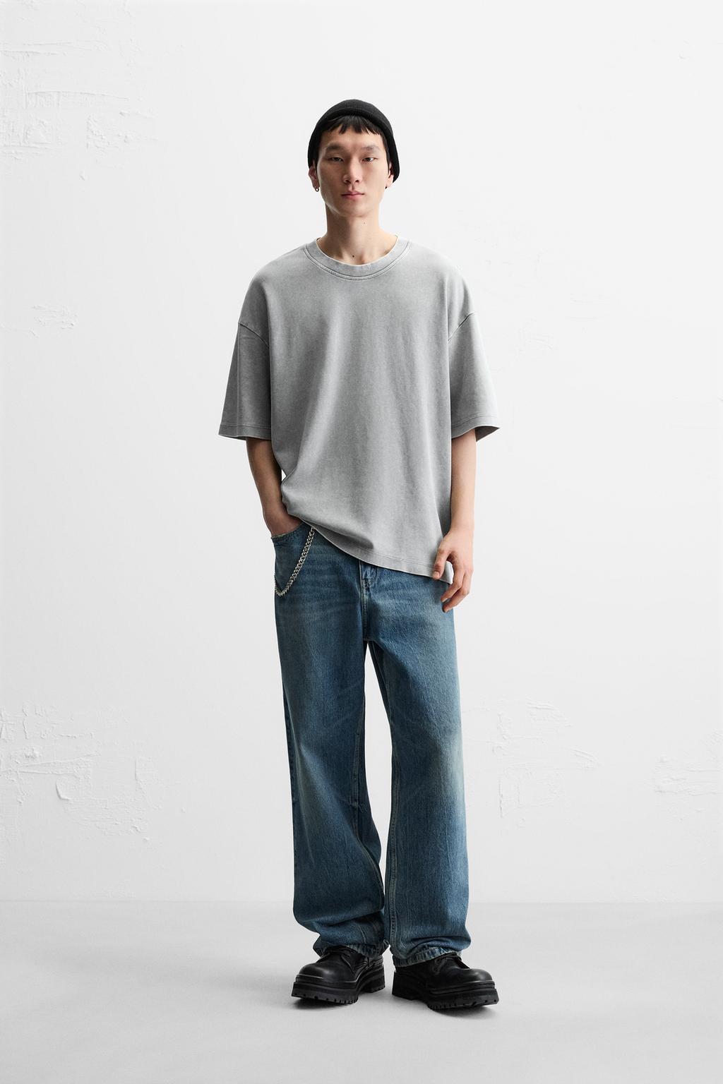 

Выстиранная футболка свободного покроя ZARA, цвет Greyish