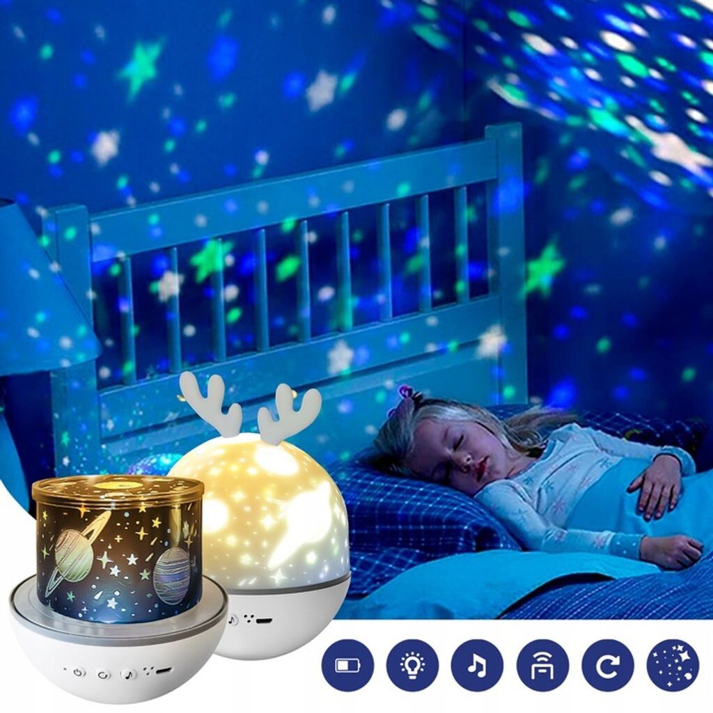 

Проектор Setty Star с динамиком - Олень, ночник для детской комнаты, белый