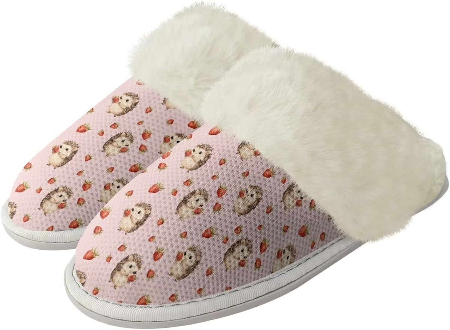 

Женские и мужские теплые тапочки мягкие плюшевые домашние тапочки с противоскользящей подошвой, пушистым воротником, для спальни, для дома и улицы Jiquruby, Strawberry Hedgehog