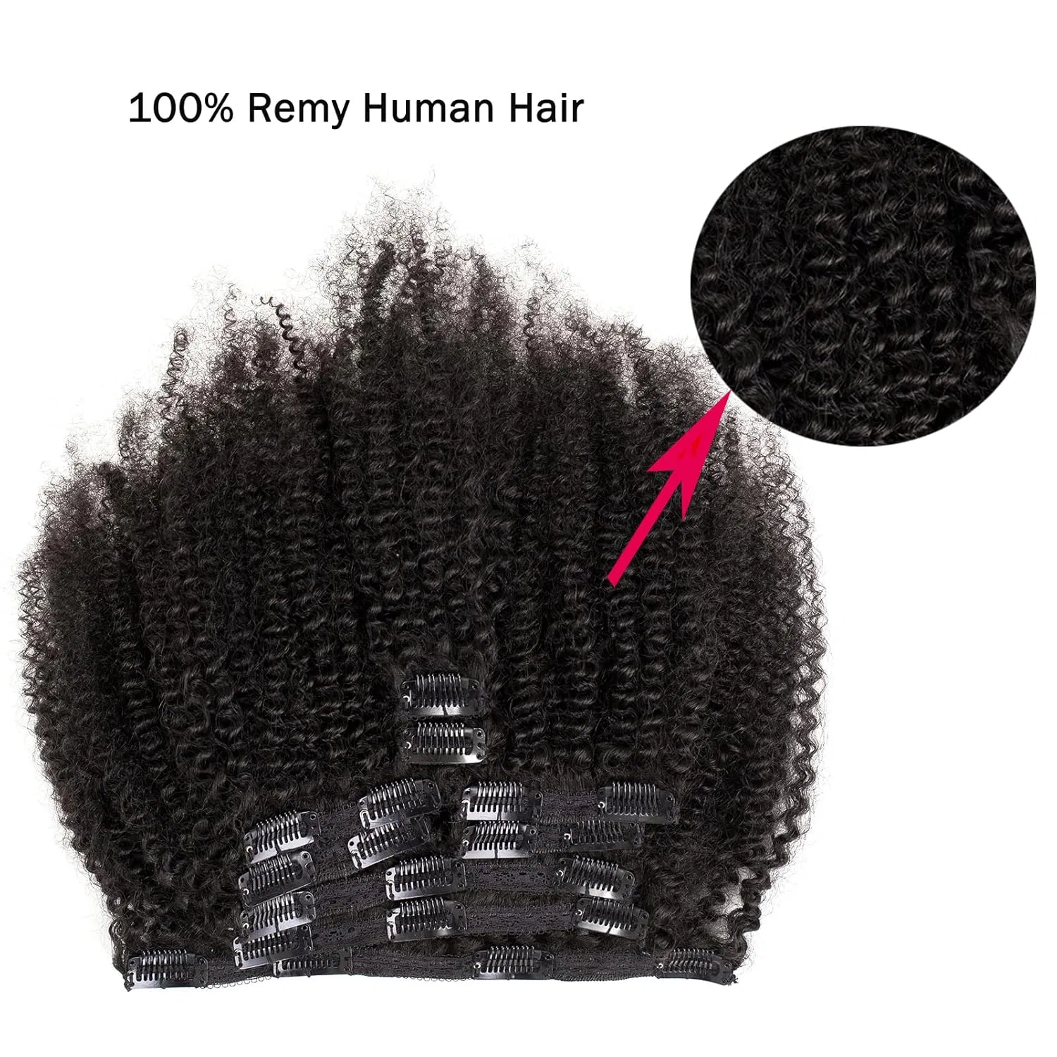 Наращивание волос на заколках «4b/4c Afro Kinky Curly» от Saga Queen Saeiall, Natural Black — фото 2