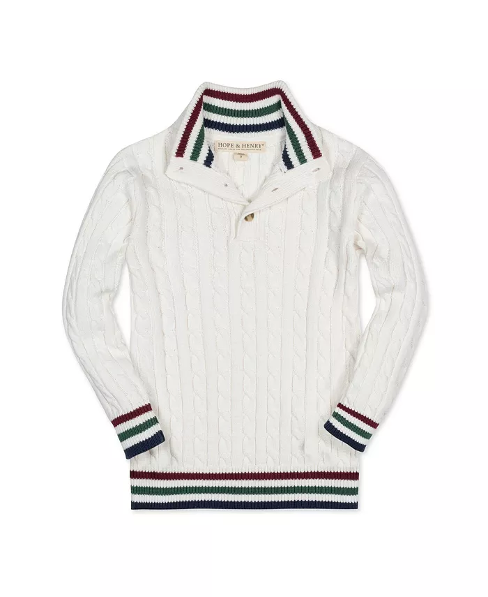 

Мальчиковый органический свитер с воротником-стойкой и косичкой на пуговицах Hope & Henry, белый