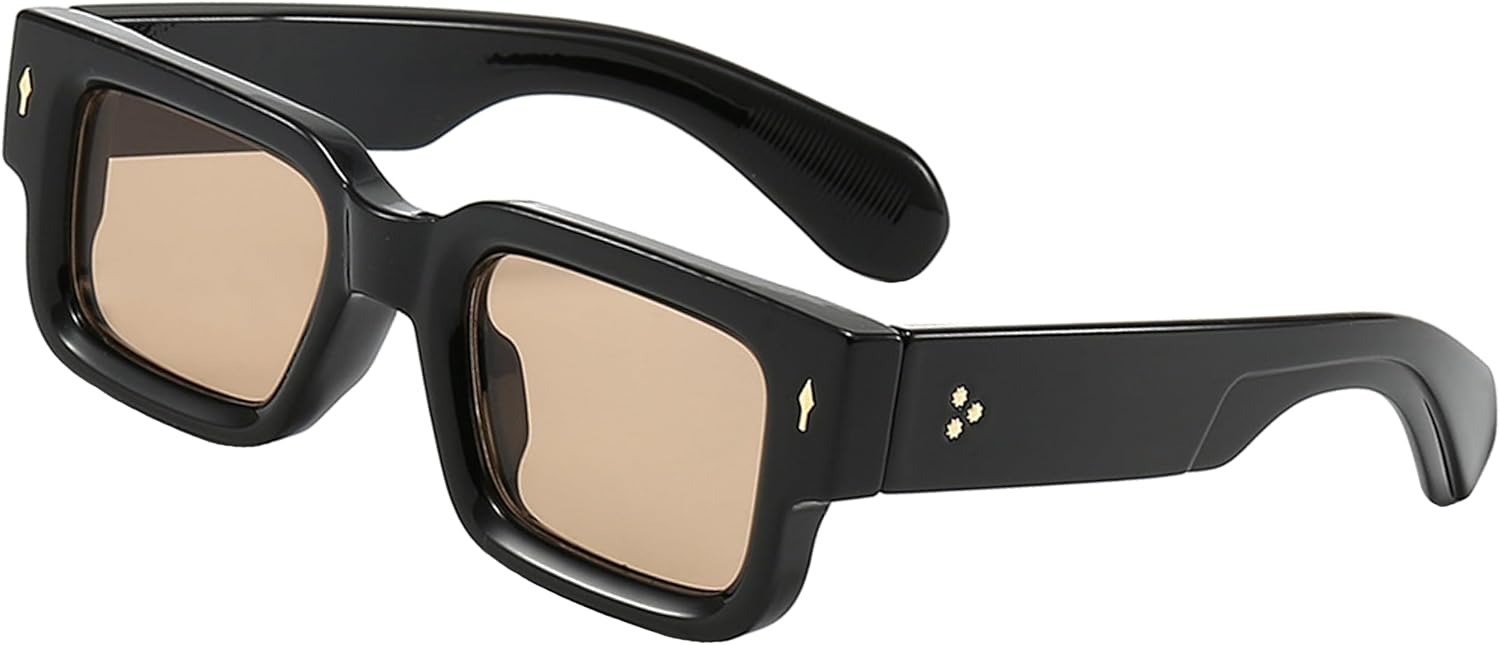 

Солнцезащитные очки в толстой квадратной оправе для женщин и мужчин, модные массивные прямоугольные солнцезащитные очки черного цвета с защитой от УФ-излучения UV400 Teumire, A05 Black/Champagne