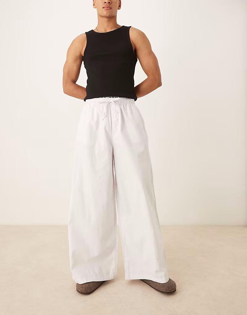 

Супермешковатые брюки ASOS DESIGN из льняной смеси белого цвета