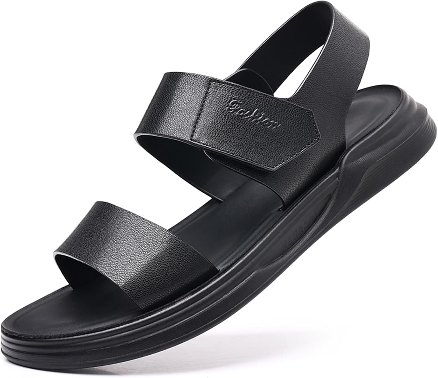 

Мужские повседневные сандалии Abborora для улицы из натуральной кожи с открытым носком для пляжа, черный