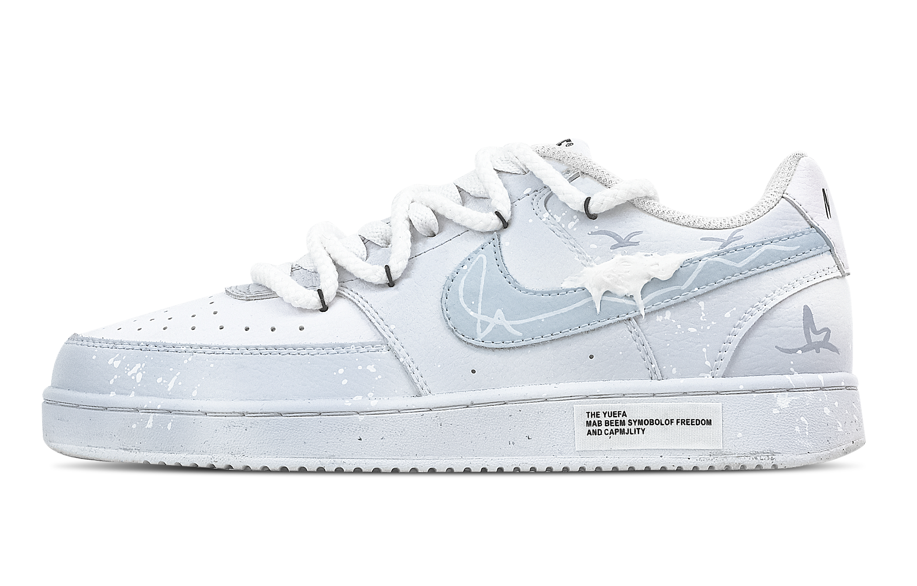 

Nike Кроссовки для скейтборда Court Vision 1 Frost Feather Skimming Waves, противоскользящие, износостойкие, низкие, мужские, белые, синие