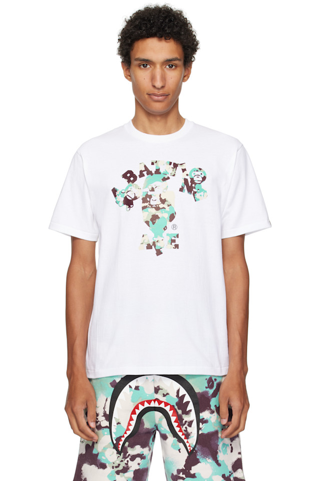 

Bape Белая камуфляжная футболка с изображением карты и надписью College Milo