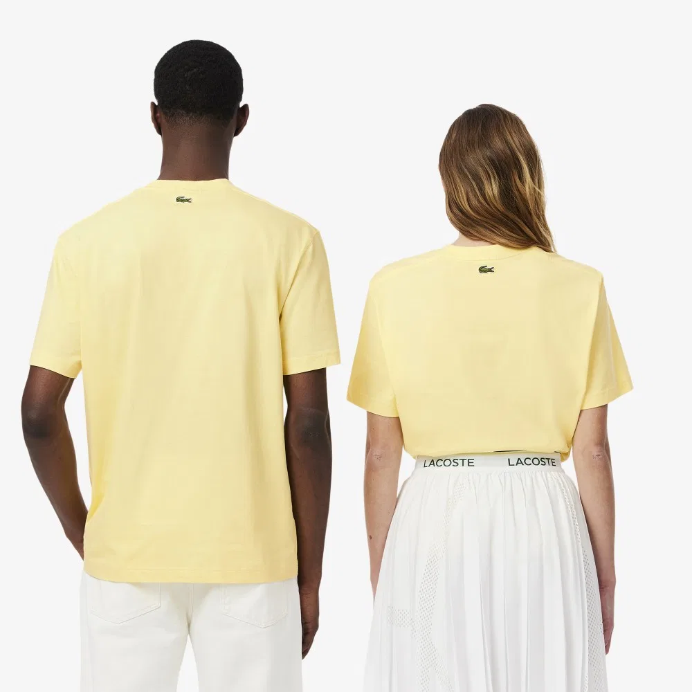 Мужская футболка Lacoste с маленьким крокодилом, хлопок 100%, светло-желтый — фото 3