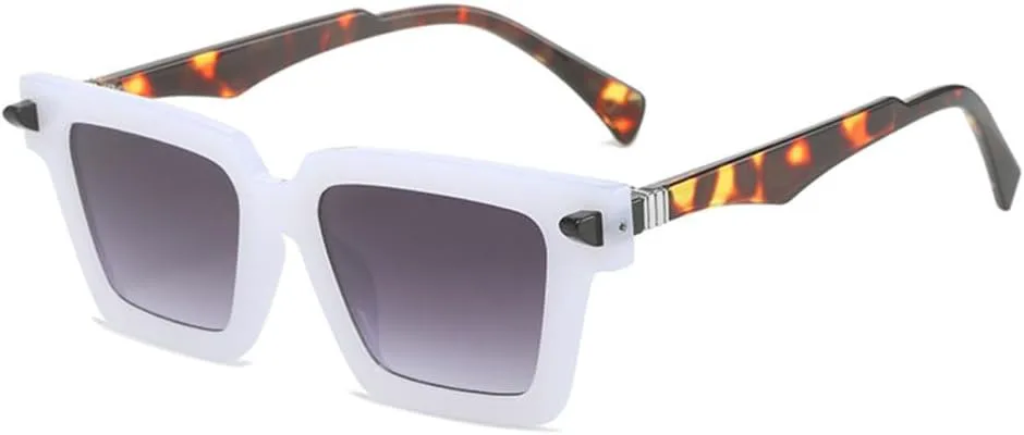 

Квадратные двухцветные солнцезащитные очки для женщин в стиле ретро с заклепками, градиентные солнцезащитные очки «кошачий глаз» для мужчин MTZJH, White Leopard Grey