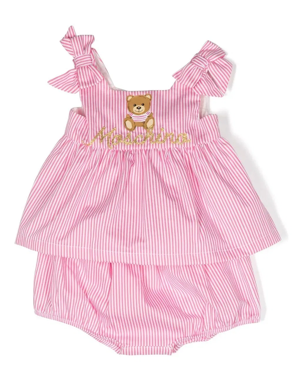 Платье в полоску "плюшевый мишка" Moschino Kids, розовый