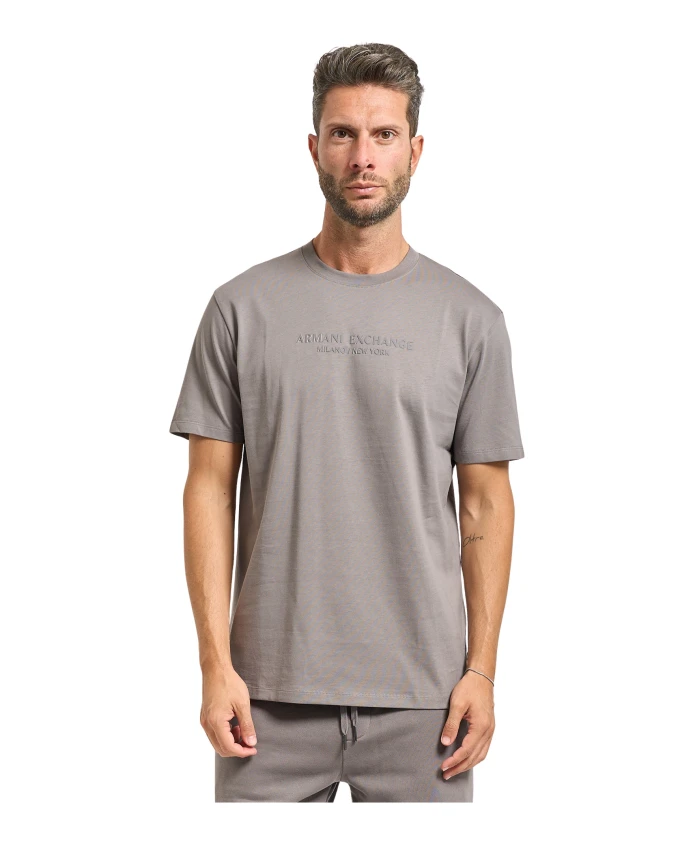 

Серая базовая футболка с логотипом спереди. Armani Exchange, серый