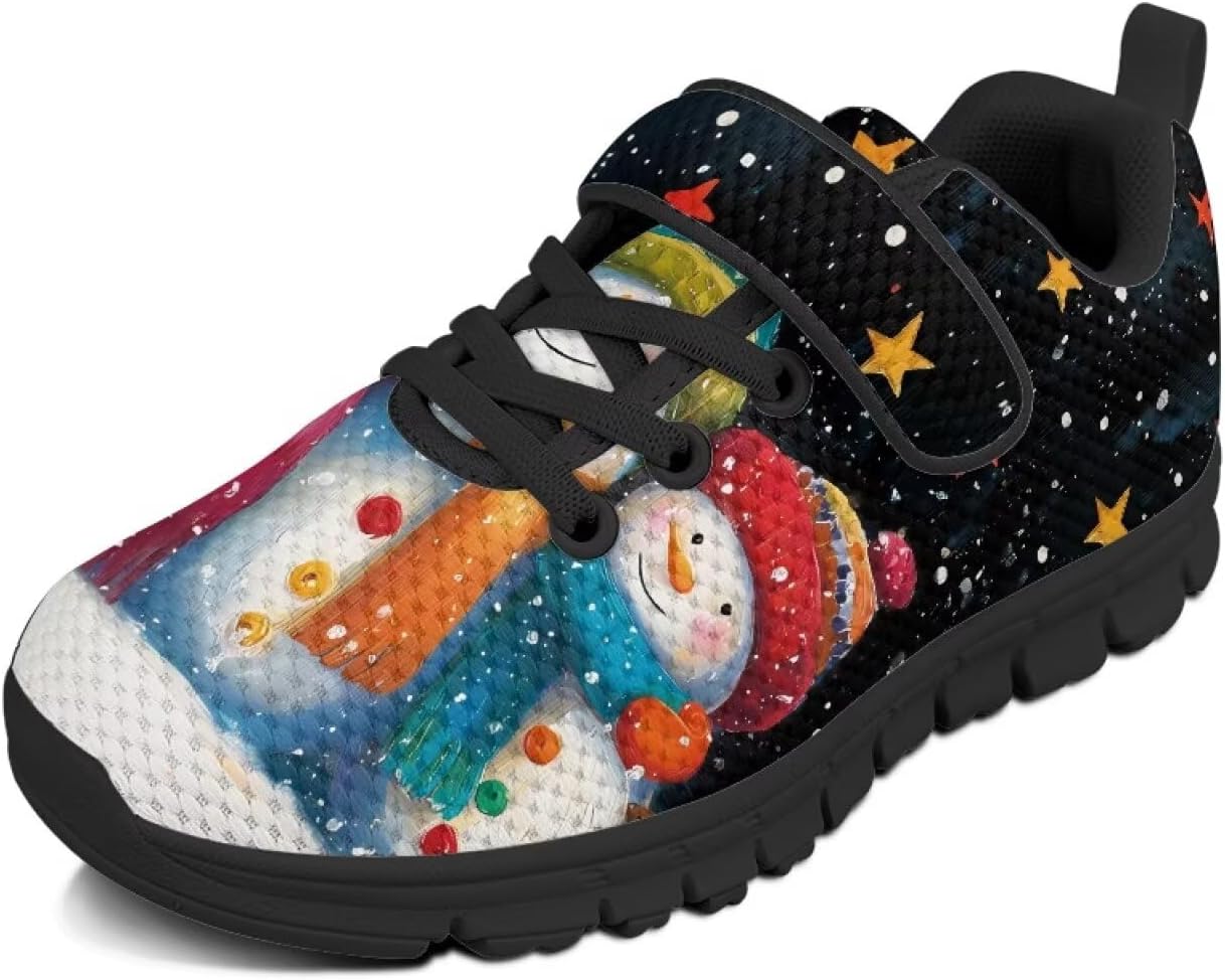 

Детские спортивные кроссовки для девочек на рождественскую тематику с застежкой-липучкой, милым принтом, из дышащей сетки, для малышей и детей постарше, размер US 10.5-2.5 Watdotory, Cute Snowman Stars