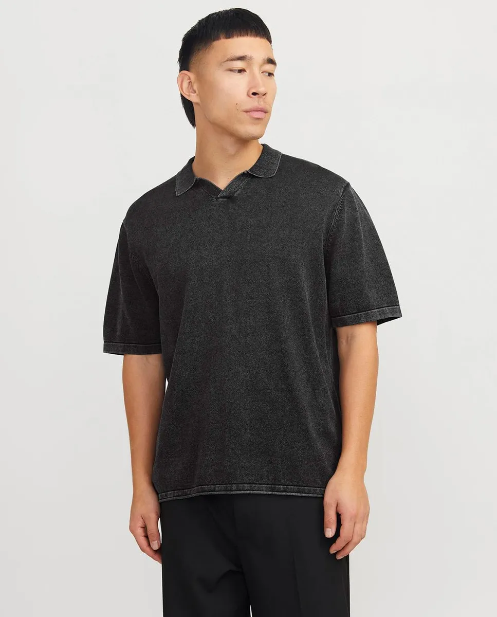 

Мужской вязаный свитер с короткими рукавами и V-образным вырезом Jack & Jones, черный